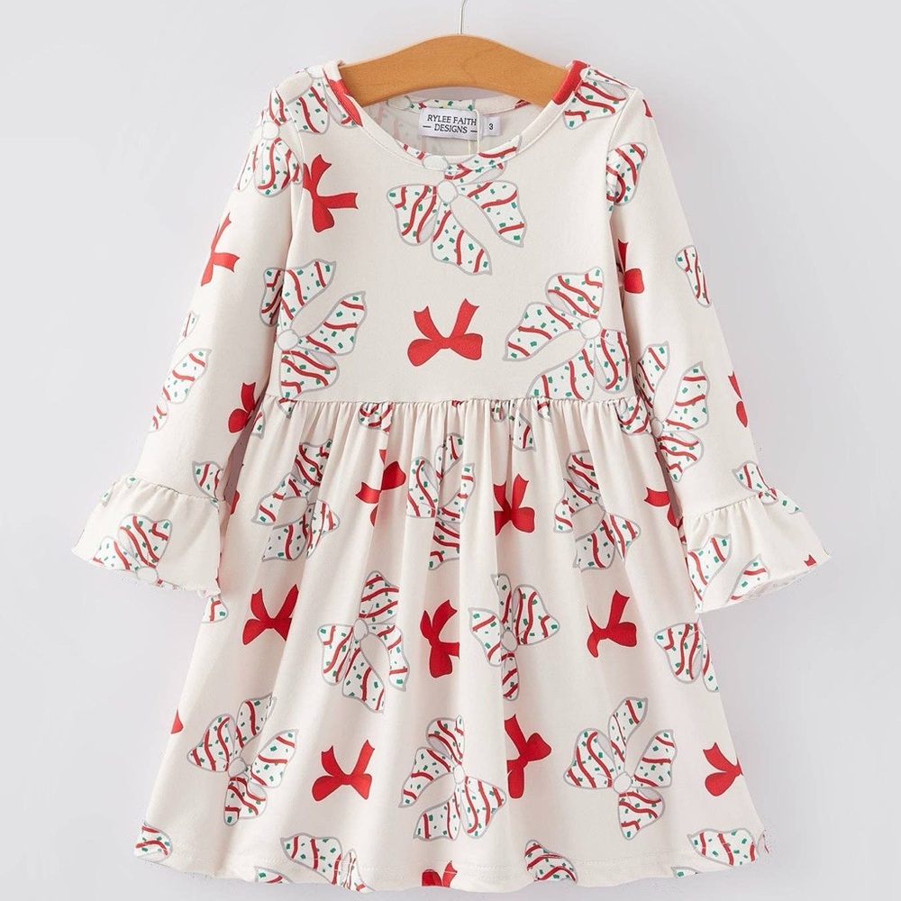 🎄Rylee Faith Designs Christmas Bows Holiday Dress 3 4 5 6 8/9